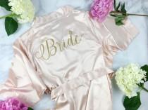 wedding photo - Bride Robe - Wedding Day Robe - Glitter Bridal Robe - Bride Satin  - Lingerie Shower Gift - Bridesmaid Robe -Blush Robe- Maid of Honor Robe