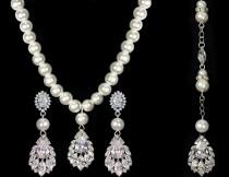 wedding photo - bridal jewelry set, wedding jewelry set, bridal pearl jewelry, bridal jewelry pearl, bridal earrings, bridal backdrop necklace, earrings