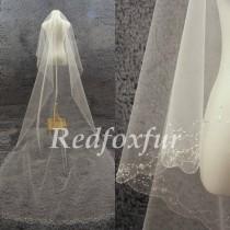 wedding photo - 1T Cathedral Veil Ivory veil Bridal Veil Hand-beaded Crescent edge Wedding dress veil Wedding Accessories No comb