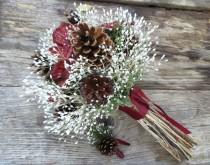 wedding photo - Red and White Pinecone Wedding Bouquet - Cranberry Forest Glade - Pine, Juniper, Osage & Lapsana