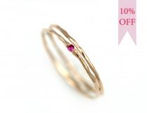 wedding photo - Gold Wedding Ring Set, Ruby Rose Gold Rings Women, Branch Stacking Ring Set Gold, 14k Solid Gold Stackable Rings Genuine Natural Ruby Ring