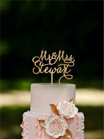 wedding photo -  Custom Cake Topper Rustic Wedding Cake Topper Mr Mrs Last Name Cake Topper Personalized Monogram Gold Silver cake topper