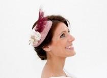 wedding photo - Caerlaverock - Tweed Fascinator with detail of flowers and peacock feathers