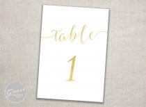 wedding photo - Gold Table Numbers Printable / Slant Calligraphy Script / Instant Digital Download / #1-30 / 5x7 inch cards / Wedding Reception/Dinner Party