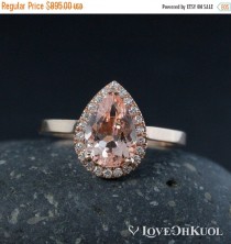 wedding photo - SALE Pink Pear Cut Morganite Engagement Ring – Diamond Halo
