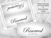 wedding photo -  DIY Printable Wedding Reserved Sign Template | Editable MS Word file | 4 x 9.25 | Instant Download | Sparkly Silver Diamond Shower