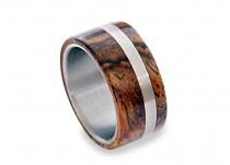 wedding photo - Titanium Mens Ring, Off-Center Titanium Ring With Cocobolo Wood Inlays
