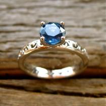 wedding photo - Blue Ceylon Sapphire Engagement Ring in Palladium with Vintage Inspired Scroll Pattern Size 5