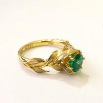 wedding photo - Leaves Engagement Ring - 18K Gold and Emerald engagement ring, unique engagement ring, leaf ring, vintage, Alternative Engagement Ring, 7