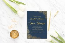 wedding photo -  Navy Blue Bridal Shower invitation printable, Gold Bridal Shower invite, Lace, Digital, Template, modern bridal shower card, DIY, Elegant