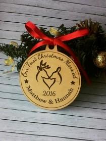 wedding photo -  Personalized Our First Christmas Married Couples 1st Christmas Ornament Wedding Gift Ornament wooden Rustic Christmas Ornament