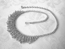 wedding photo -  Vintage Rhinestone Necklace, Rhinestone Choker, Crystal Collar, Bridal Bib, Diamante Choker, Wedding Jewelry, 1950s Jewelry, Art Deco Style