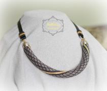 wedding photo - Beaded crochet necklace • black, gray, gold • Choker necklace • Bead crochet rope • Beadwork necklace • office style • fashion style jewelry