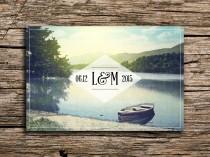 wedding photo - Vintage Lake Save the Date Postcard // Vermont Wedding Outdoor Save the Date Boat New England Wedding Minnesota Wisconsin