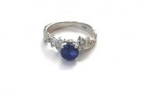 wedding photo - Leaves Blue Sapphire Engagement Ring, White Gold Ring, Leaf Ring, Sapphire Ring, 1 Carat Ring, Art Deco Ring, Vintage Ring,  Gem Ring