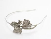 wedding photo - Autumn headband oak leaf acorn fall hair accessory woodland silver finish bridal hair accessory