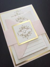 wedding photo - Wedding Invitations - Gold Wedding Invitation - Blush and Gold Wedding Invitations - Free RSVP Envelope Printing