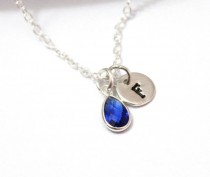 wedding photo -  Sapphire Necklace Personalized Birthstone, Sterling Silver, Sapphire Birthstone, September Birthstone, Initial Jewelry, Bridesmaid Gift