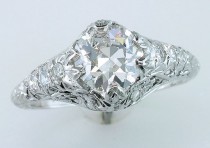 wedding photo - Vintage Antique GIA Certified 1.35ct Diamond 18K White Gold Art Deco Engagement Ring