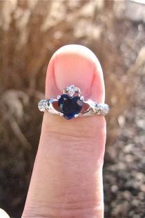 wedding photo - Vintage 925 Sterling Silver Sapphire CZ Claddagh Ring