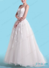 wedding photo -  H1452 Sleeveless spaghetti straps lace tulle ball gown wedding dress
