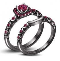wedding photo - Pink Sapphire Black Bridal Engagement Ring