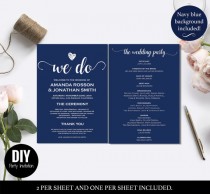 wedding photo -  Navy Wedding Programs - Wedding program templates pdf instant download - Navy blue menu- Downloadable wedding program templates 