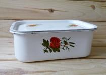 wedding photo - Vintage enamel  white bowl with lid Made in Soviet Union Metal bowl Kitchen accessories Metal dishes Storage container  70s