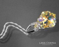 wedding photo - Aurora Borealis Baroque Crystal Necklace Swarovski Crystal Pendant Sparkly Crystal Sterling Silver Cz Bridal Necklace Wedding Jewelry
