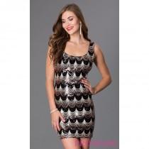 wedding photo - Short Sleeveless Sequin Print Dress in Black and Gold - Discount Evening Dresses 