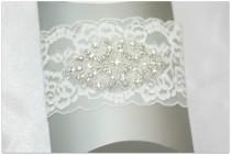 wedding photo - SALE ! Gorgeous Vintage IVORY lace WEDDING garter for Bride Rhinestone crystal Bonus Free: 2 Fashion tape and organza bag