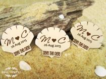 wedding photo -  Save The Date Wooden Seashell Clam Fridge Magnet Engrave Rustic Nautical Destination Wedding Gift invitation Decoration Bridal Pack of 30/50