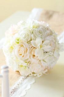wedding photo - Vintage Silk Bride Bouquet Hydrangea Roses Blush Cream Shabby Chic Modern Wedding Flower BQL/BNL063