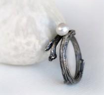 wedding photo - Branch Sterling Silver Oxidized Ring with Freshwater Pearl