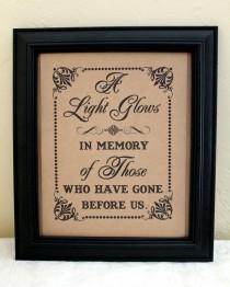 wedding photo - A Light Glows 8 x 10 SIGN for Memorial Candle / In Memory Of - Wedding Sign -Class Reunion-Reunion- Single Sheet (Style: LIGHT GLOWS)