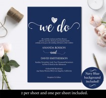 wedding photo -  Navy blue wedding invites instant download - Navy Wedding Invitations - Downloadable wedding invitations PDF Instant Download 
