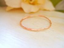 wedding photo - Dainty Rose Gold Ring 14K Rose Gold Very Thin Wedding Band Hammered & Slightly Wavy Stacking Ring - made to order in your finger size