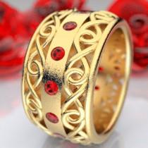 wedding photo - Gold Celtic Wedding Ring With Ruby and Cut-Through Infinity Symbol Design in 10K 14K 18K or Palladium, Made in Your Size Cr-510
