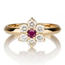wedding photo - Flower Shape Ruby Ring, 14K Gold Ring, 0.55 TCW Ruby Ring Vintage, Ruby Rings for Women, Diamond Ring Setting, Art Deco Ring