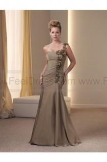 wedding photo -  A-line One Shoulder Brown Hand-Made Flower Chiffon Sleeveless Floor-length Mother of the Bride Dress