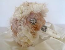 wedding photo - Wedding Bouquet Romantic Vintage Inspired Fabric Flower Brooch Bouquet in Ivory and Champagne with Pearls Rhinestones and Lace Custom Made
