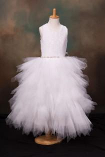 wedding photo -  White Stunning Lace Teared Tutu Flower Girl Christening Special Occasion dress with a diamante trim