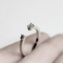 wedding photo - Two . black diamond and aquamarine sterling silver ring