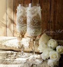 wedding photo -  Rustic Wedding Champagne Flutes Toasting Glasses Bride and Groom Wedding Glasses Bridal Shower Gift