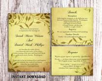 wedding photo -  DIY Rustic Wedding Invitation Template Set Editable Word File Download Printable Invitation Yellow Gold Invitation Leaf Wedding Invitation