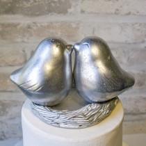 wedding photo - Mercury Glass Finish Love Bird Cake Topper