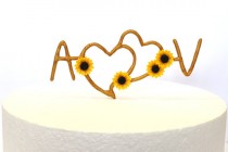 wedding photo -  Sunflower Initials Cake Topper Personalized,Rustic Heart Cake Topper,Rustic Wedding Cake Topper,Sunflower Wedding, Topper Sunflower Wedding