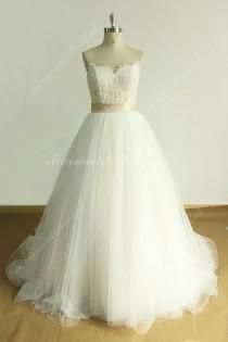 wedding photo - Romantic A line tulle lace wedding dress with sweetheart neckline and champagne lining