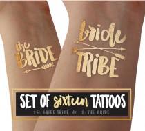 wedding photo - Bride Tribe Tattoo set of 16 / Bride tattoo / bachelorette party tattoo gold foil / hen night tattoo
