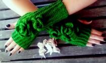 wedding photo - GreenGlove, Knit Glove, Green Crochet Gloves, Handmade Glove, Fingerless Glove, Green Knitted Gloves, Women Glove, Green Glove, Winter Glove